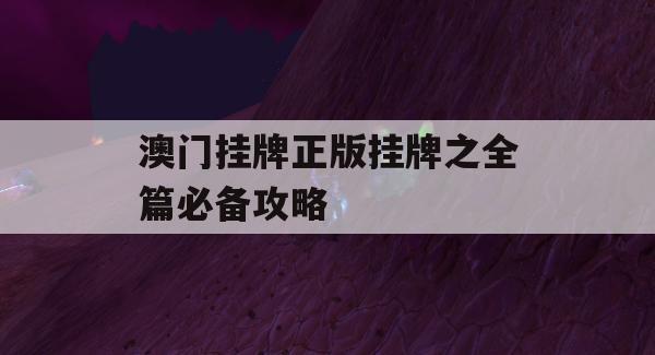 澳门挂牌正版挂牌之全篇必备攻略,决策资料解释落实_基础版0.74