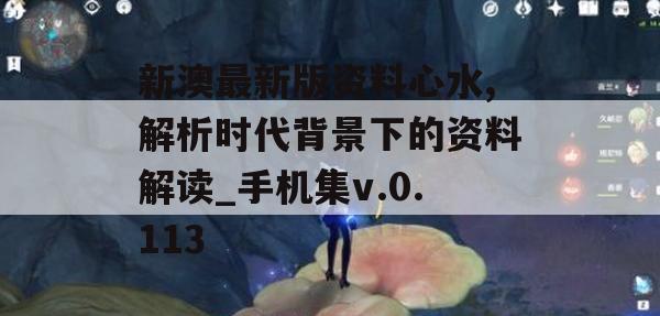 新澳最新版资料心水,解析时代背景下的资料解读_手机集v.0.113