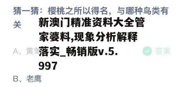 新澳门精准资料大全管家婆料,现象分析解释落实_畅销版v.5.997